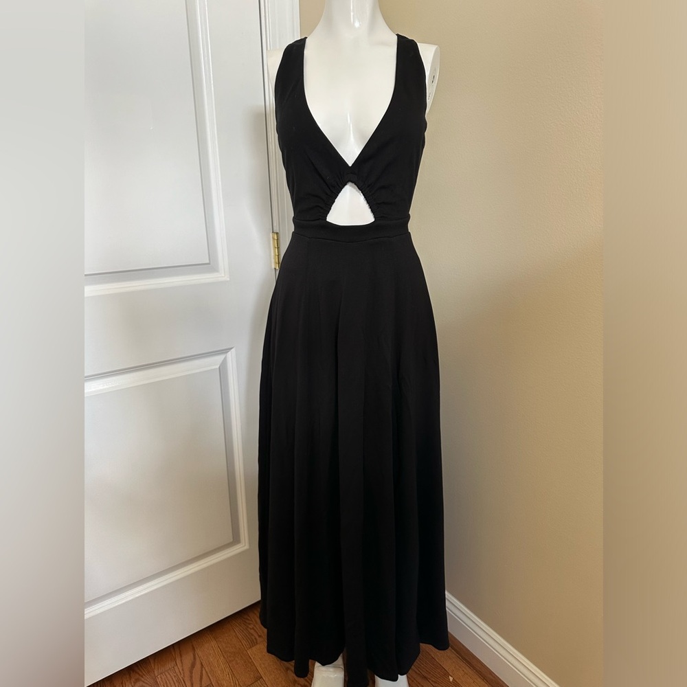 Nasty gal Black Maxi Dress with triangle stomach low cut size XS